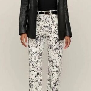 Reformation Black and White Abstract Print Pants